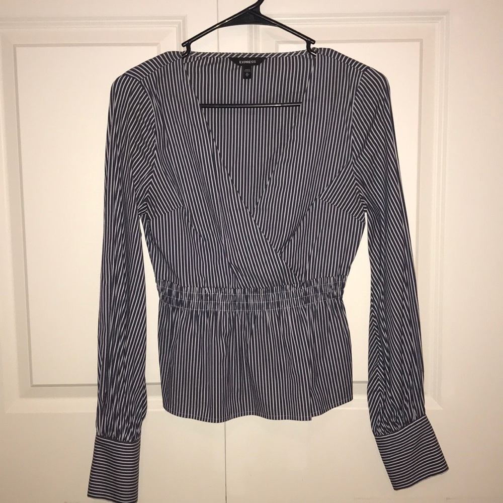 Express blue & white striped elastic gathered top